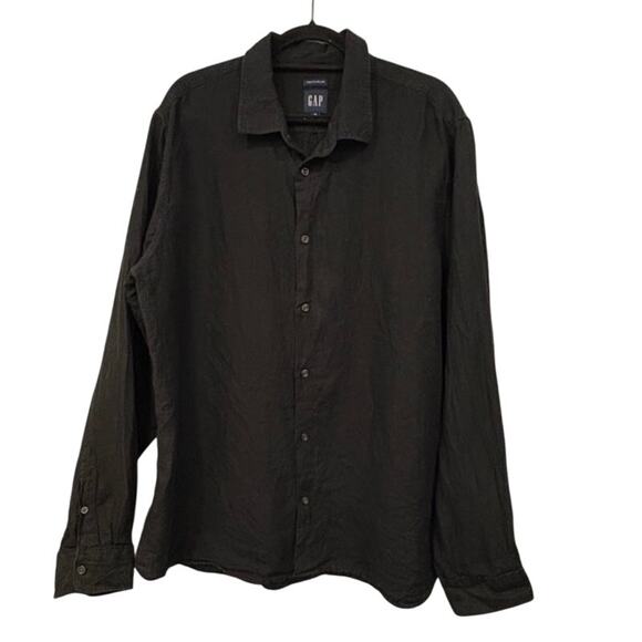 Gap Mens Long Sleeve Button Up Linen Shirt Size XL Black RECENT Spring 2024 - Picture 1 of 9